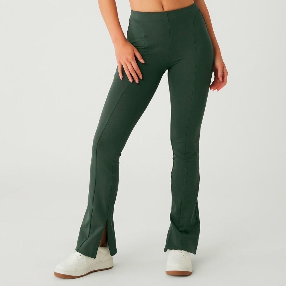 Alo Yoga Pants Flare Leggings High Waisted Zip Hem Dark Green Size Small